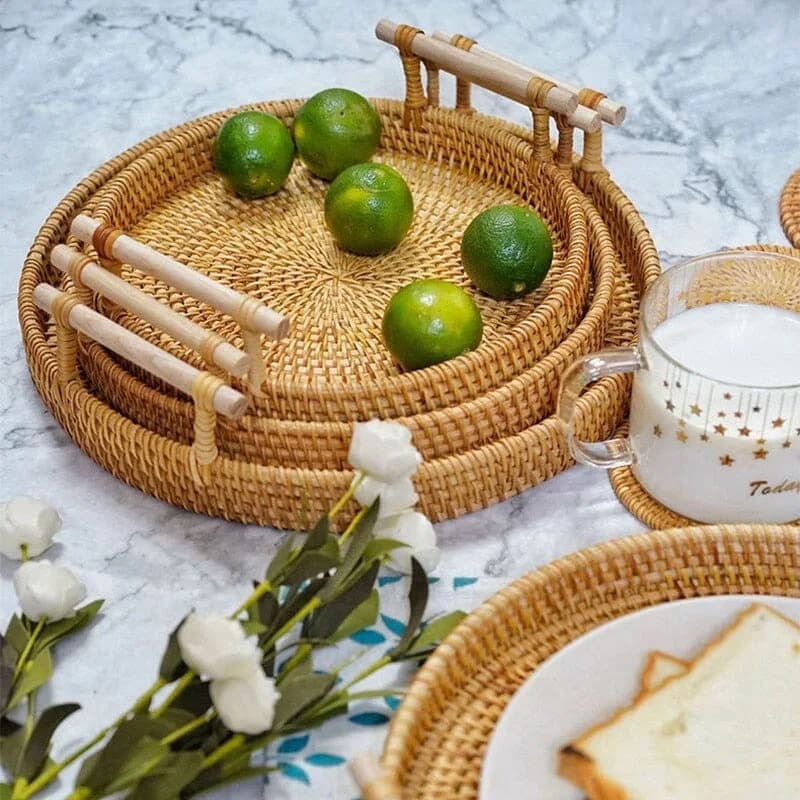 Wicker Decorative Tray with Handles
