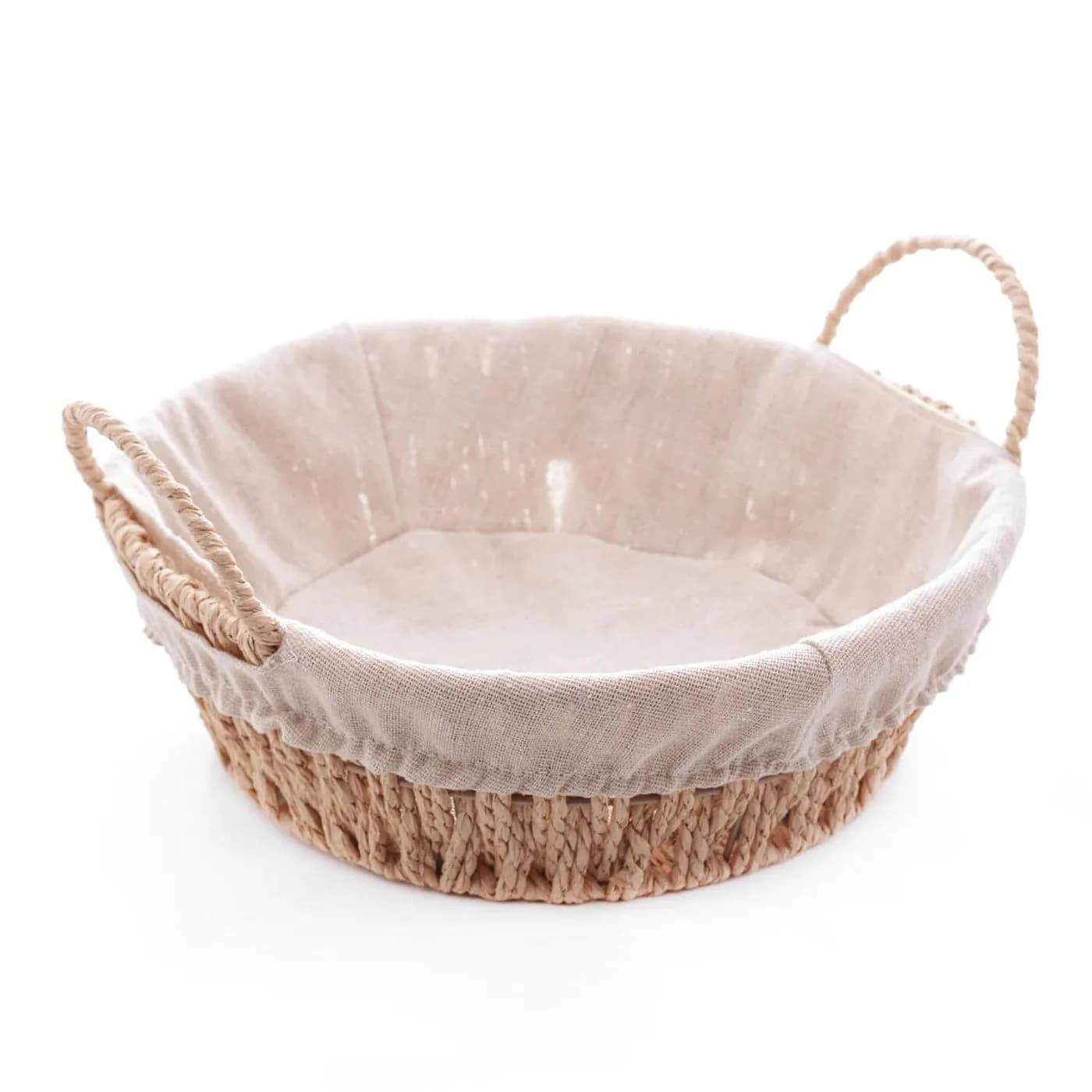 Round Woven Basket with Fabric Liner and Handle