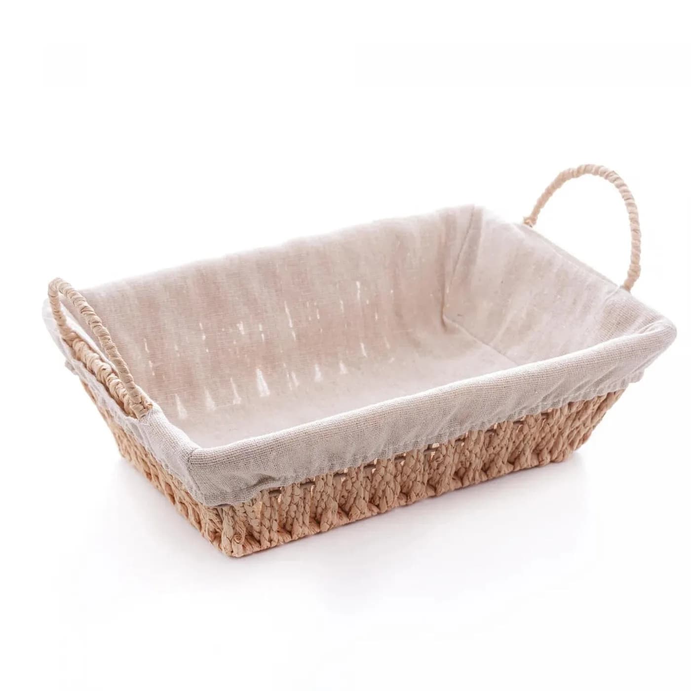 Rectangular Fabric-Lined Basket with Handle