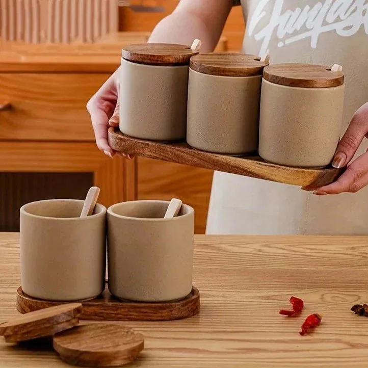 Ceramic Storage Jars with Spoon and Label