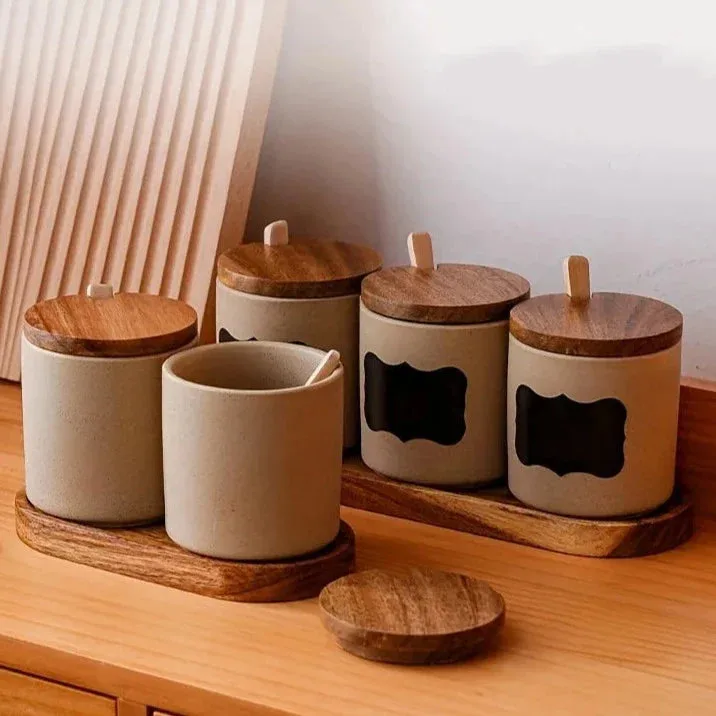Ceramic Storage Jars with Spoon and Label