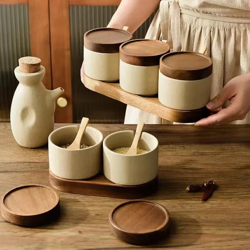 Ceramic Jar and Oil Bottle Set