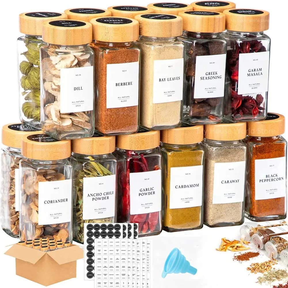 Glass Spice Jar Set with Bamboo Lids