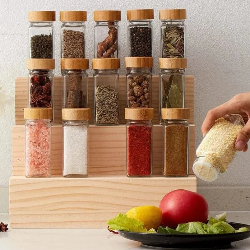 Glass Spice Jar Set with Bamboo Lids