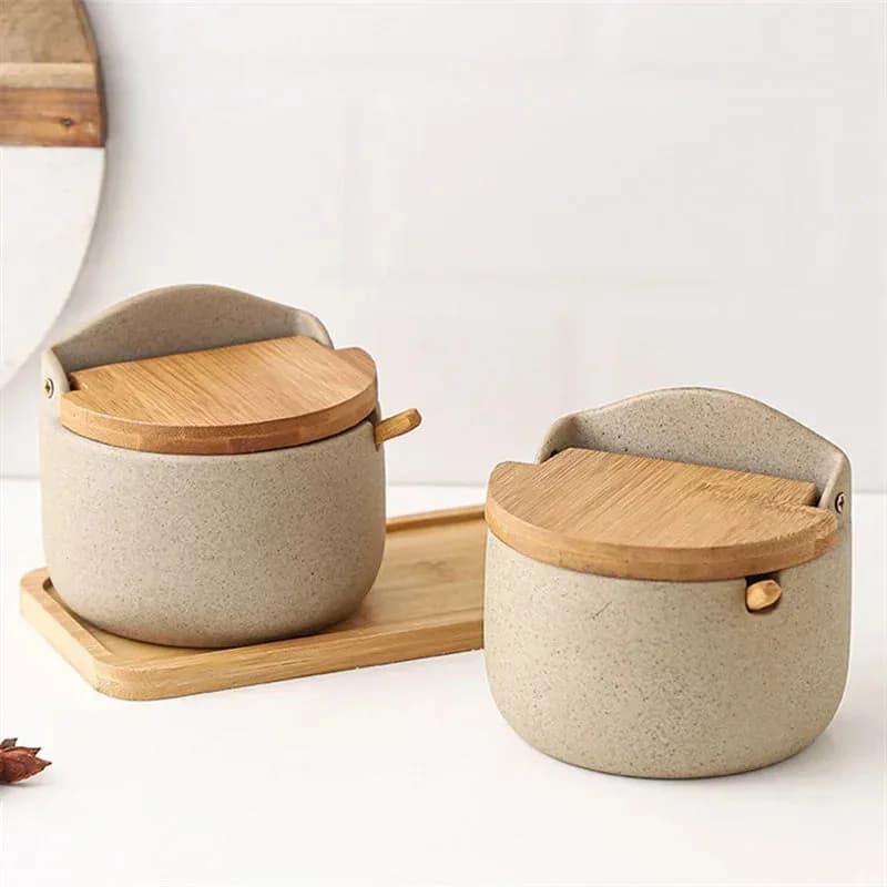 Ceramic Salt and Sugar Jars with Bamboo Lids