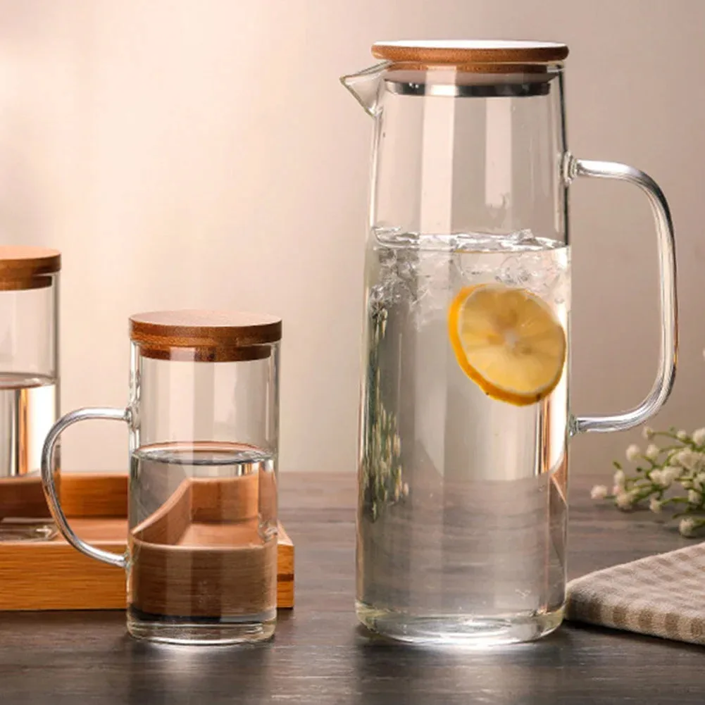 Glass Pitcher and Cup with Lid, Heat-Safe