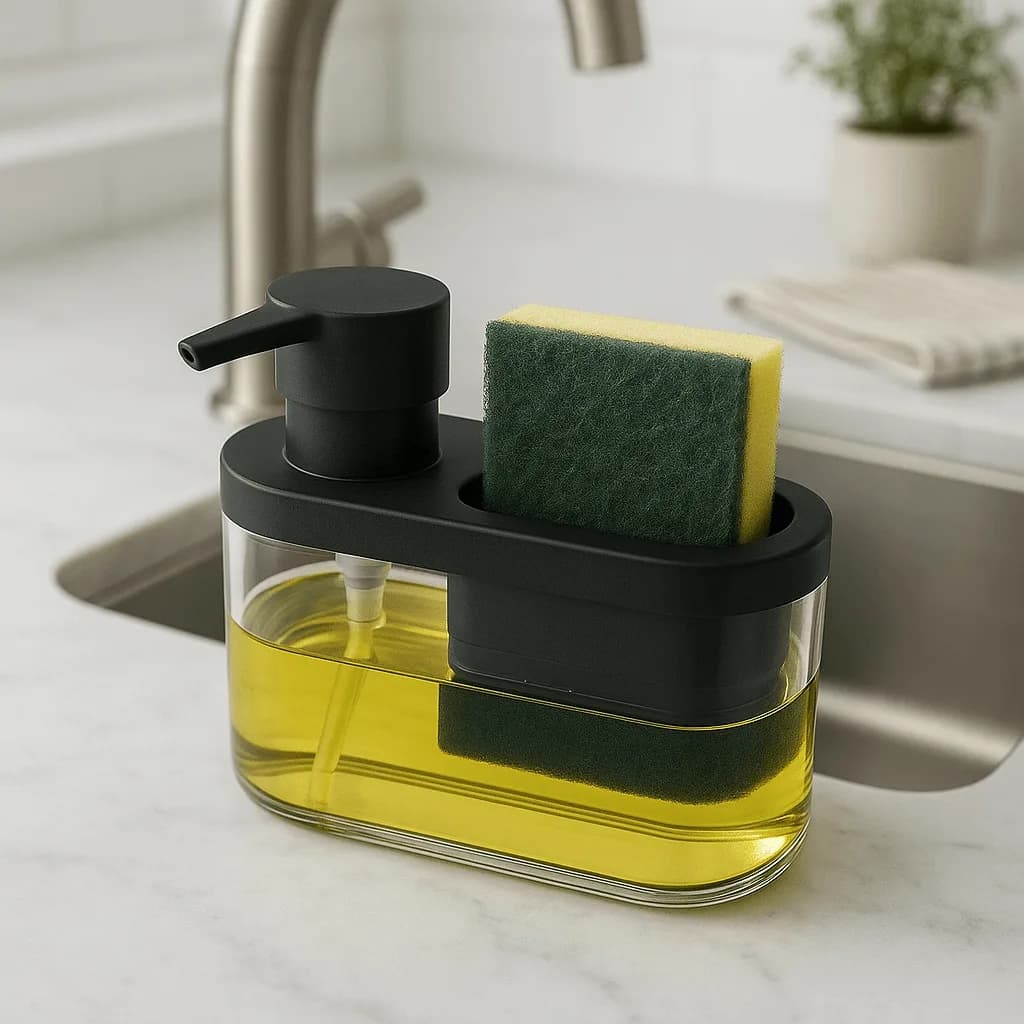 Dish Soap Dispenser with Sponge Holder, Black