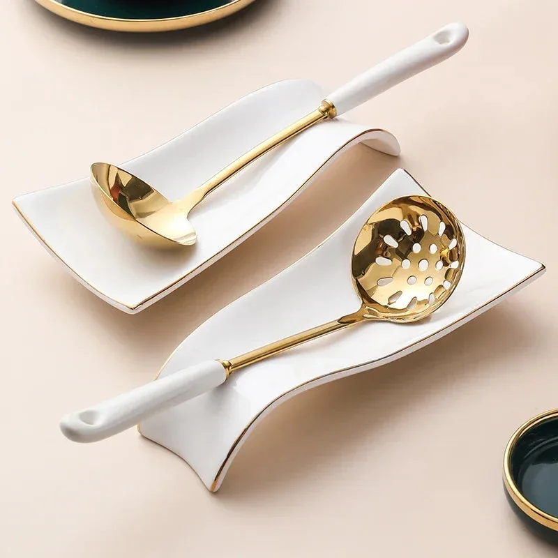 Ceramic Ladle and Skimmer with Gold Finish