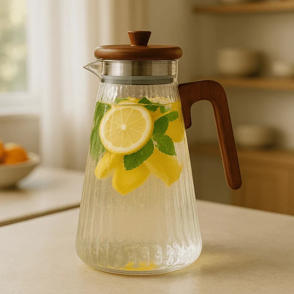 Borosilicate Glass Pitcher with Bamboo Lid and Handle 1.5L