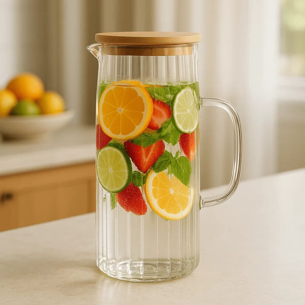 Borosilicate Glass Pitcher With Bamboo Lid 1.2L