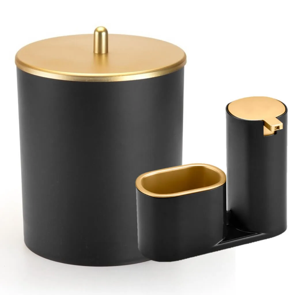 Kitchen Trash Can and 900 ml Soap Dispenser Set