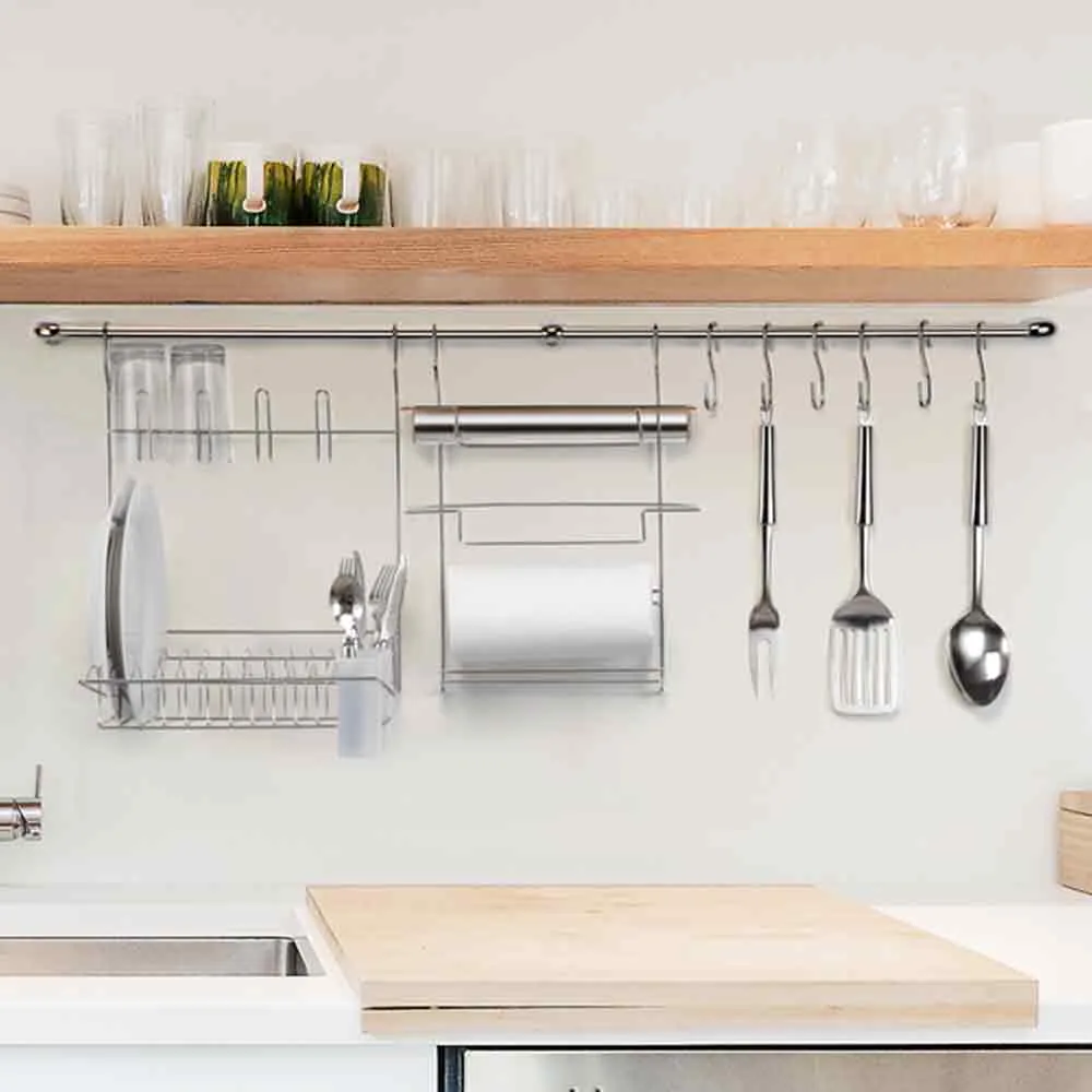 Wall-Mounted Dish Rack and Utensil Organizer
