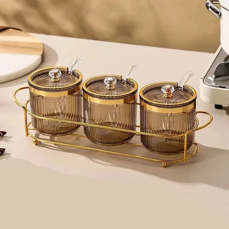 Spice Jars with Gold-Tone Stand