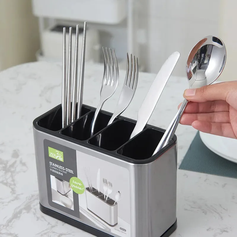 Stainless Steel Cutlery Holder, 4 Compartments