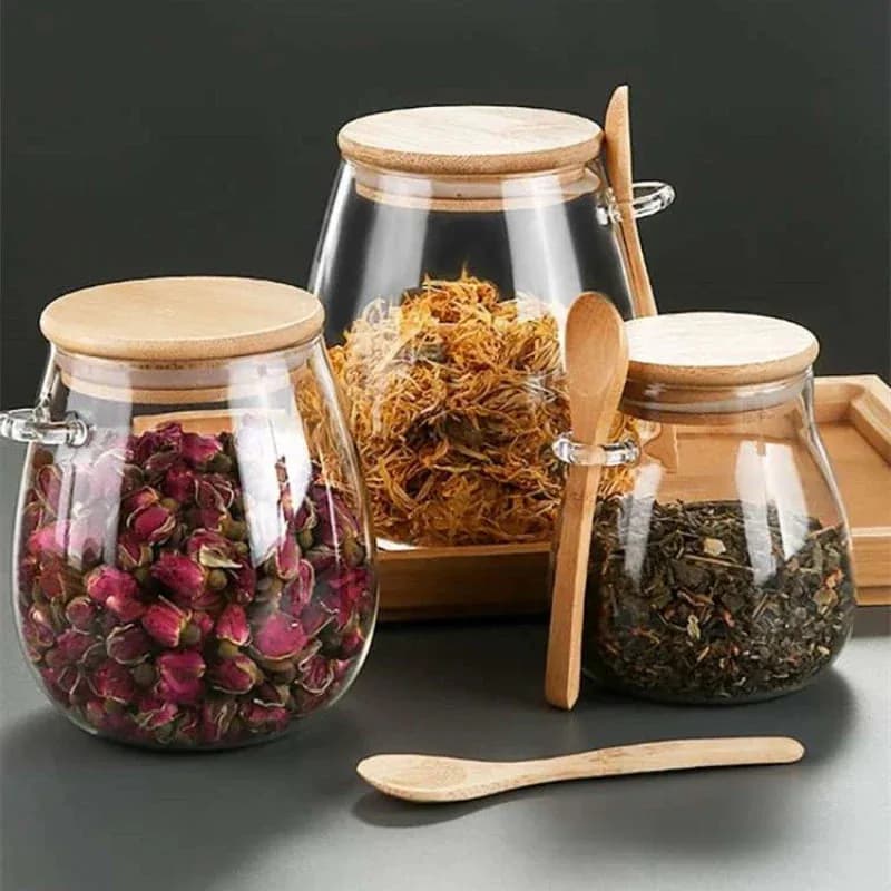 Airtight Glass Jar with Lid and Spoon