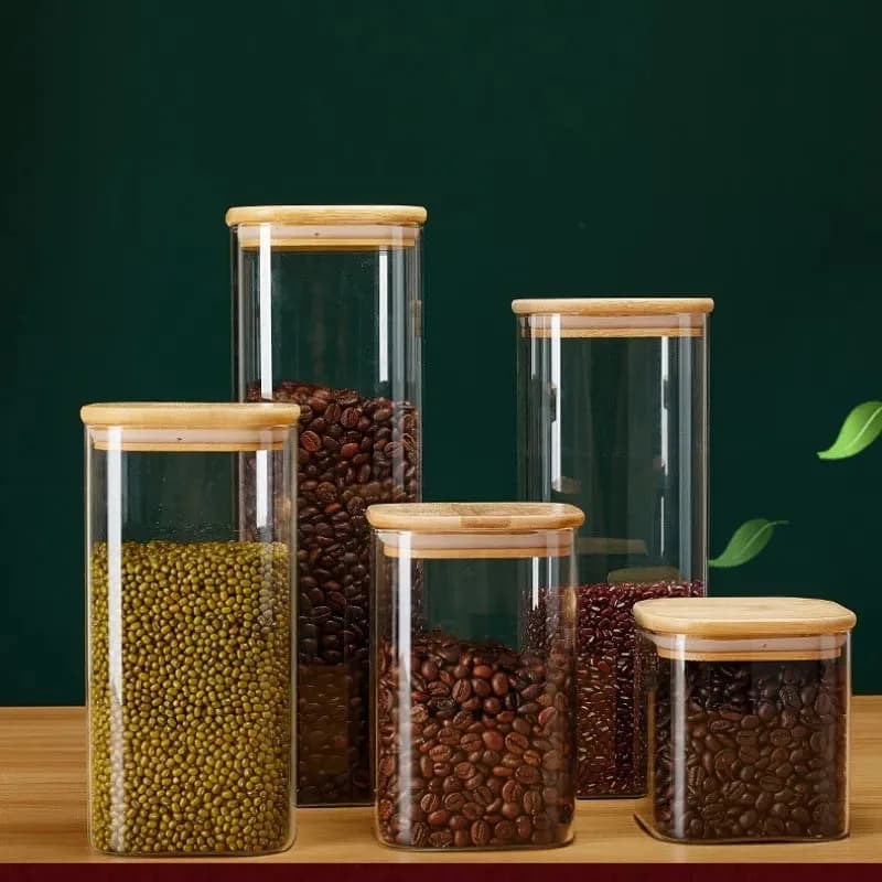 Square Glass Jar with Bamboo Lid
