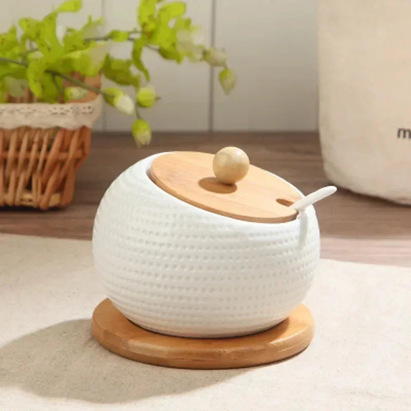 White Ceramic Spice Jar with Spoon