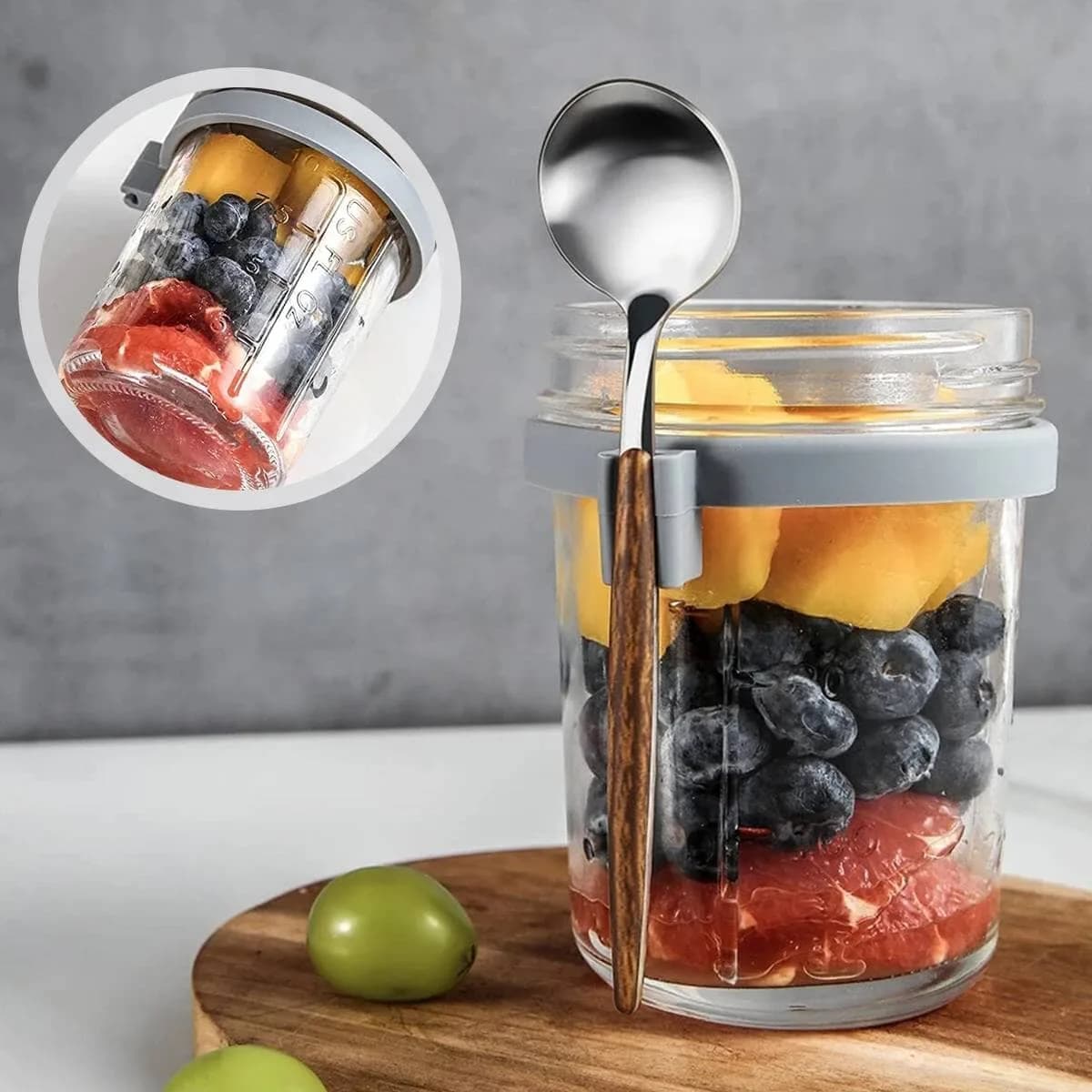 Glass Jar with Measuring Marks and Spoon, 300 ml