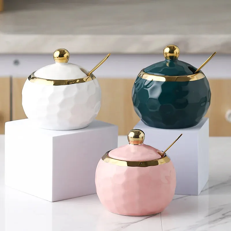 Ceramic Salt and Sugar Jars with Gold Details