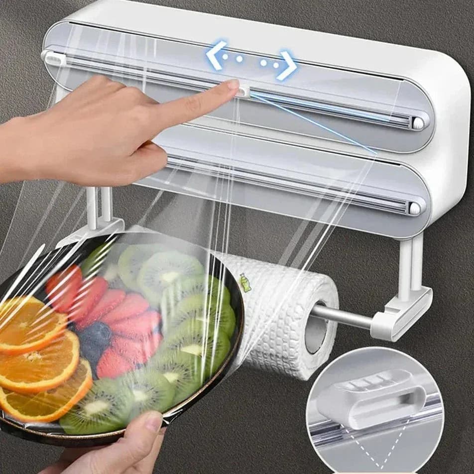 Wall-Mounted Cling Film Dispenser with Cutter