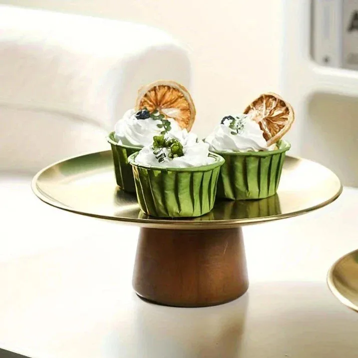 Stainless Steel Cake Stand with Wood Base