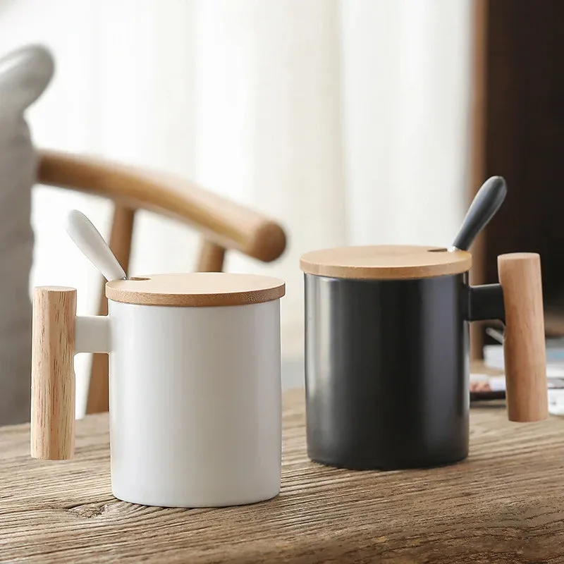 Ceramic Mug with Wooden Lid and Spoon