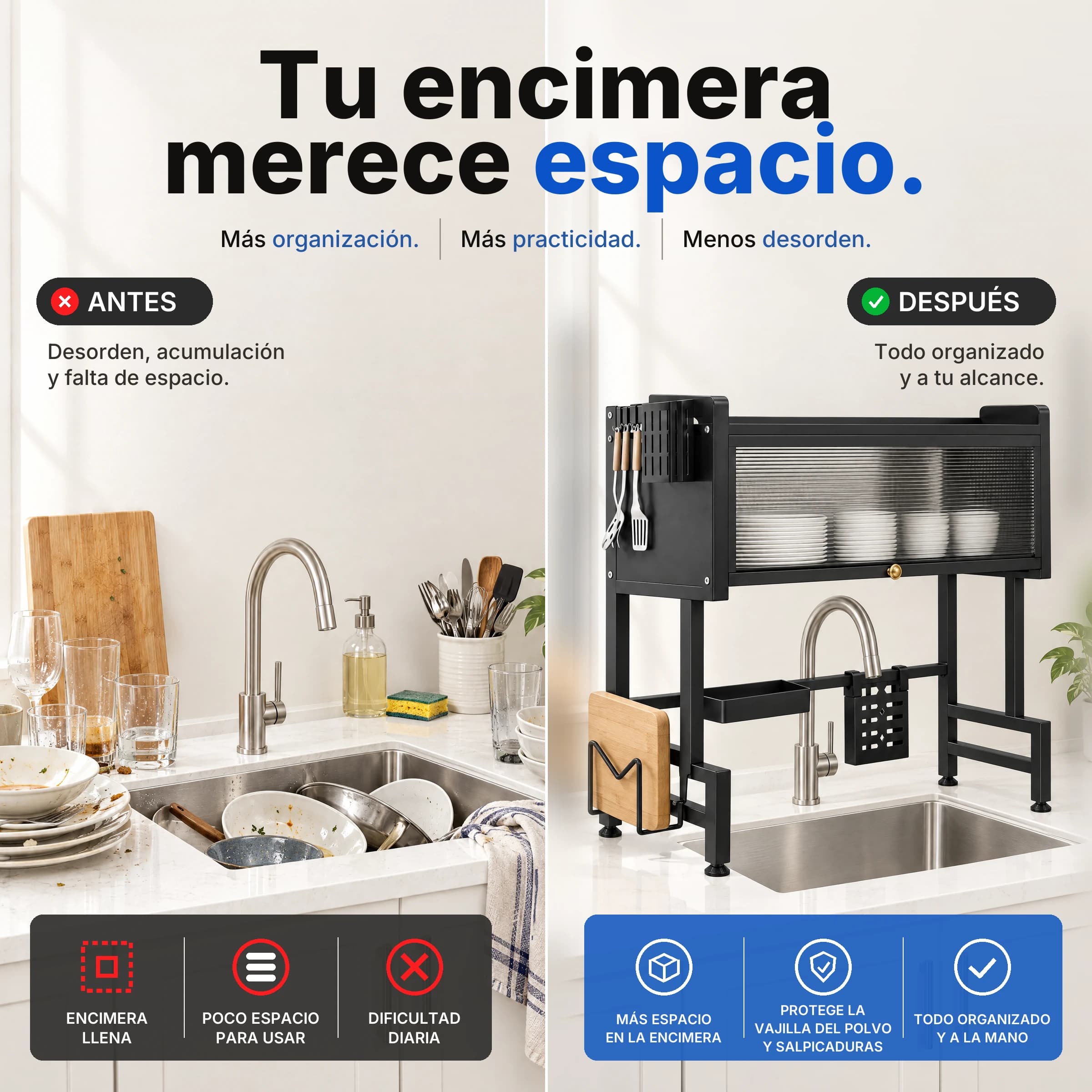 Antes y después: la encimera liberada con el gabinete